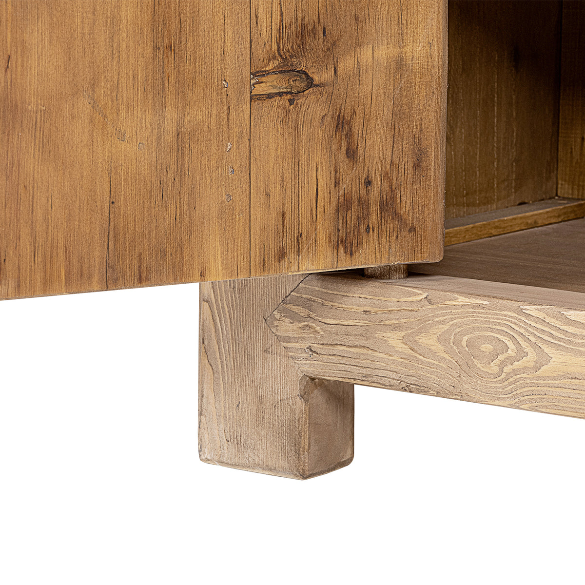 Rowan 28.5" Solid Reclaimed Pine Right Side Table, Natural Brown Reclaimed Pine