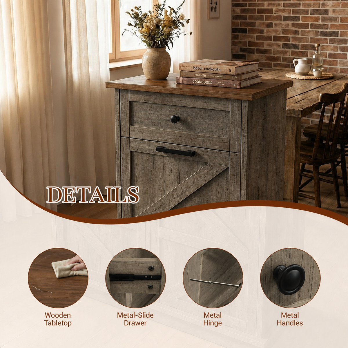 Tilt Out Trash Can Cabinet, 10-Gallon Farmhouse Hidden Garbage Cabinet with Drawer, Dog Proof Wooden Trash Storage Cabinet for Kitchen, Laundry, Living Room, Office