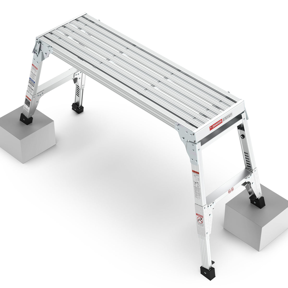 Aluminum Work Platform Large Size Step Stool Folding Portable Work Bench 40" Width Telescopic Feet 22" -27.5" Height Adjustable