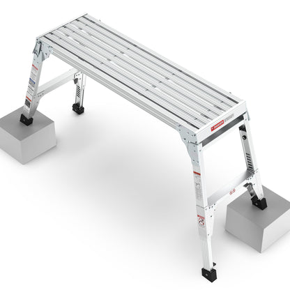 Aluminum Work Platform Large Size Step Stool Folding Portable Work Bench 40" Width Telescopic Feet 22" -27.5" Height Adjustable