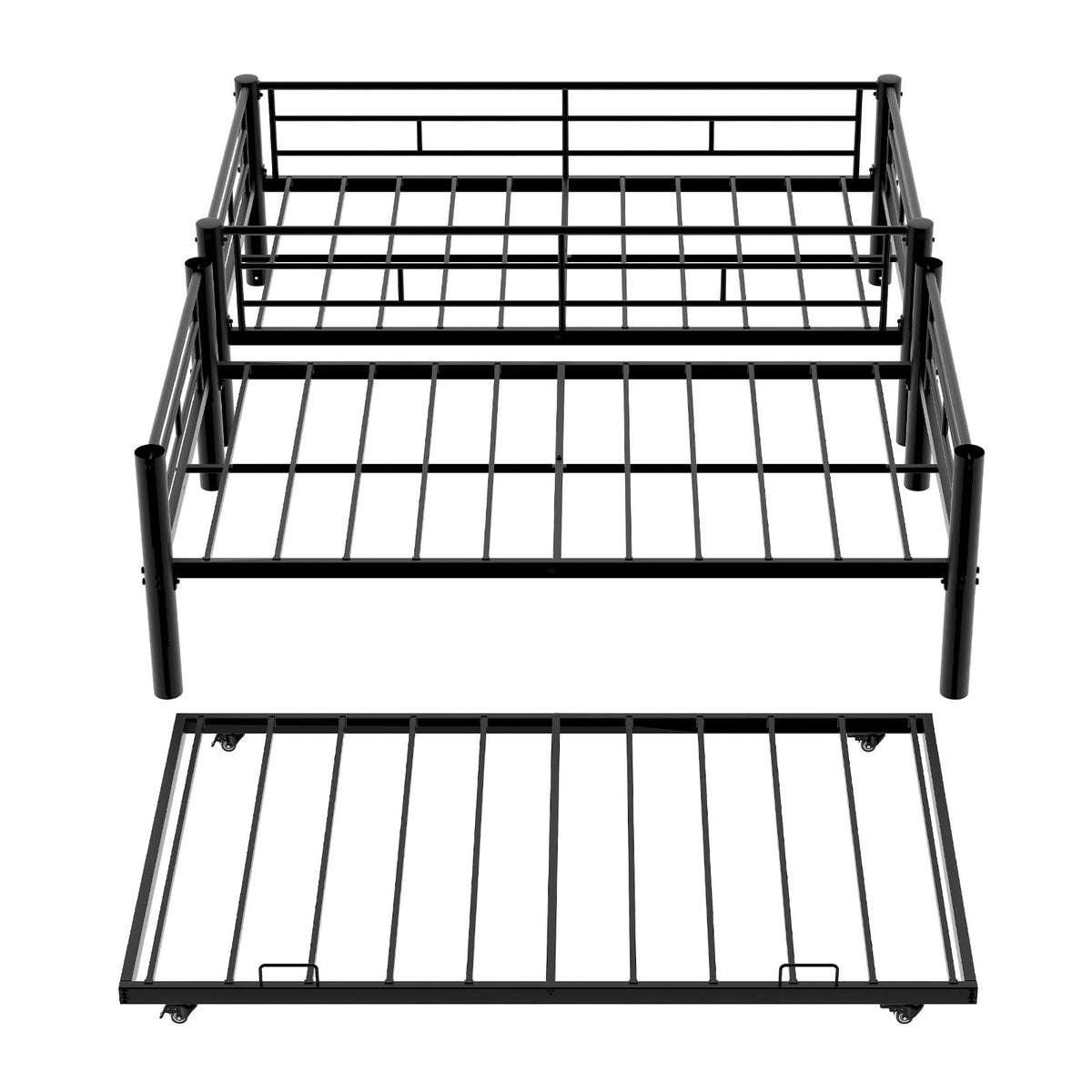 Heavy-duty Sturdy Metal Twin over Twin Bunk Bed with Noise Reduction, Safety Guardrail, No Box Spring Needed, Black