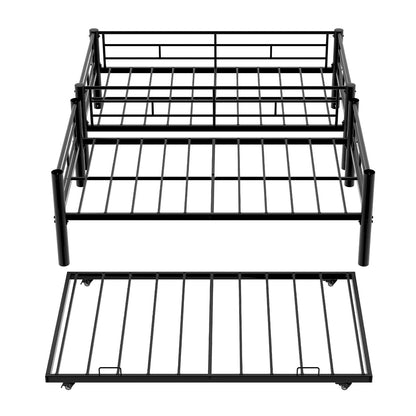 Heavy-duty Sturdy Metal Twin over Twin Bunk Bed with Noise Reduction, Safety Guardrail, No Box Spring Needed, Black