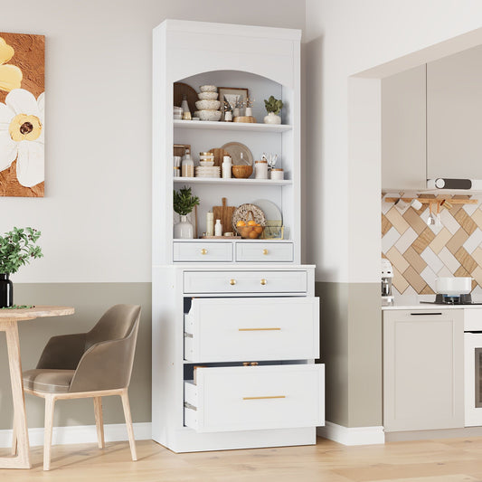 [Assembly Video Provided] TOPMAX Modern 83.7inch High Kitchen Pantry, Freestanding Tall Kitchen Hutch with Faux Marble Top – Model N717P221575K