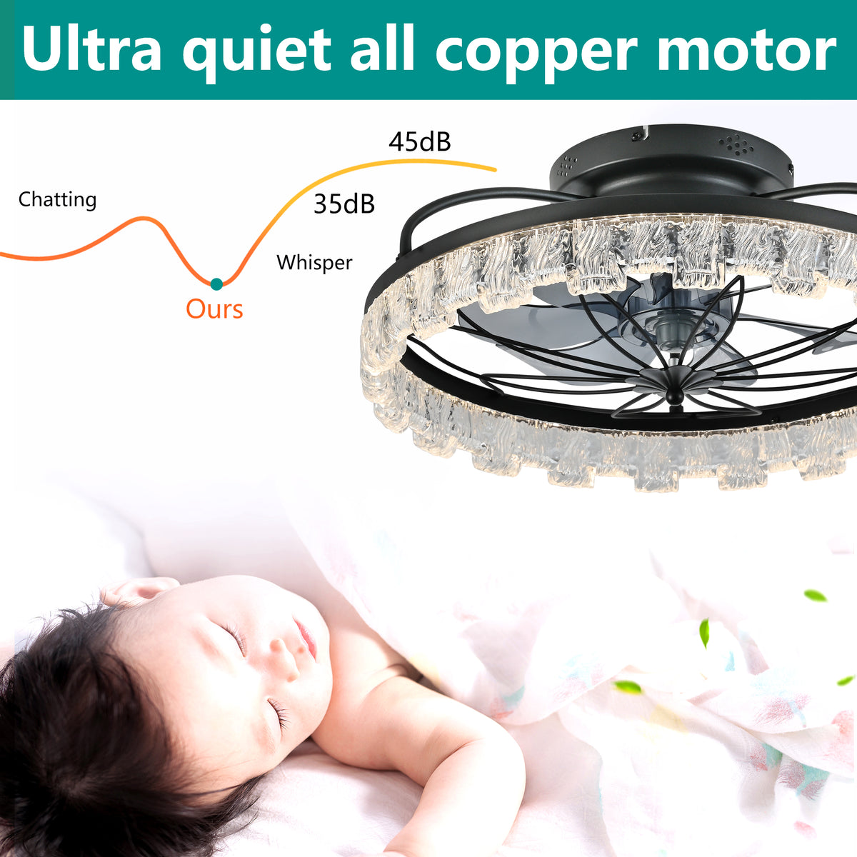 Rustic Black Ceiling Fan with Light, Farmhouse Flower Caged Ceiling Fan with Remote, LED Low Profile Ceiling Light for Bedroom Kitchen Living Room