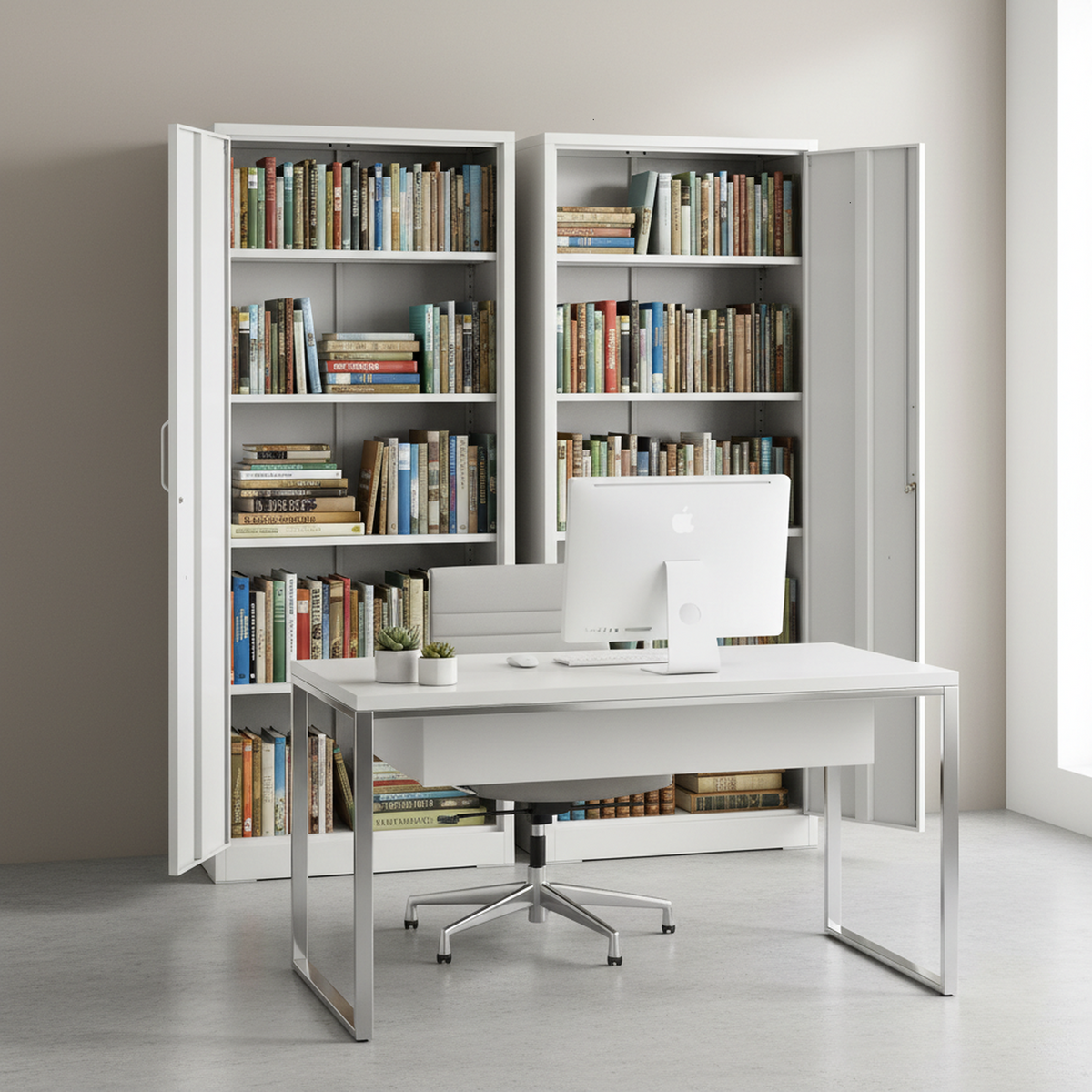Ironclad 71" Cream White Metal Storage Cabinet with Locking Doors and 4 Adjustable Shelves, Heavy-Duty Steel for Garage, Laundry