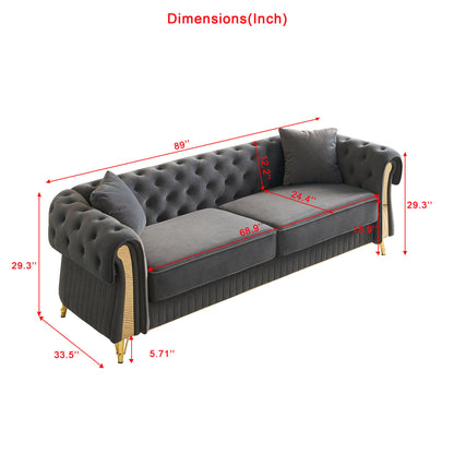 Chesterfield Modern Tufted Velvet Living Room Sofa, 84.25''W Couch,Dark Grey