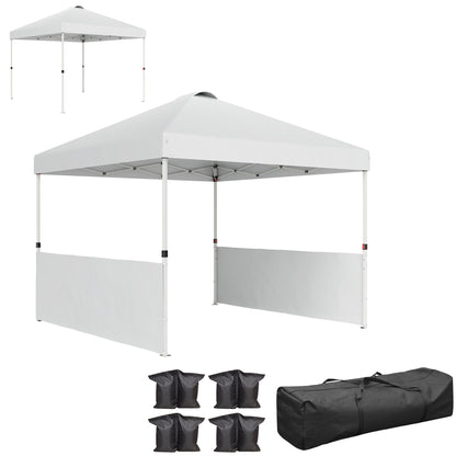 Outsunny 10" x 10" Pop Up Canopy Tent with 2 Half Sidewalls, UV50+ Height Adjustable Instant Sun Shelter with Wheeled Carry Bag, White