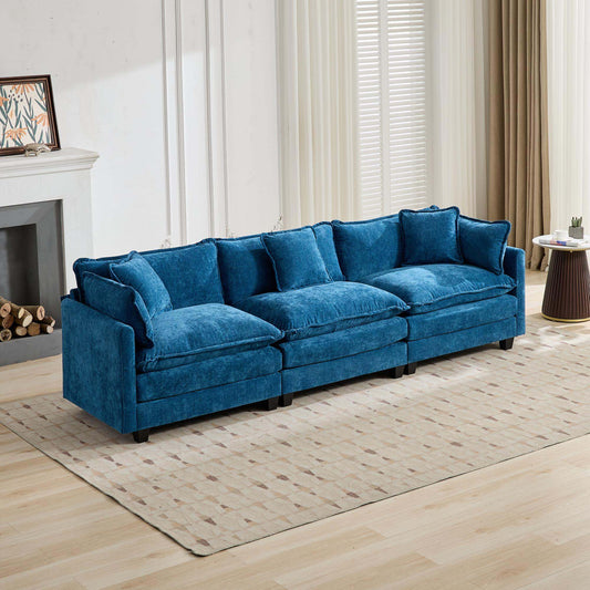 Cloud Sofa 3 Seats (Ottoman is not included), Modern Sectional Couch, Comfy Double Layer Upholstered Seat Cushion – Blue