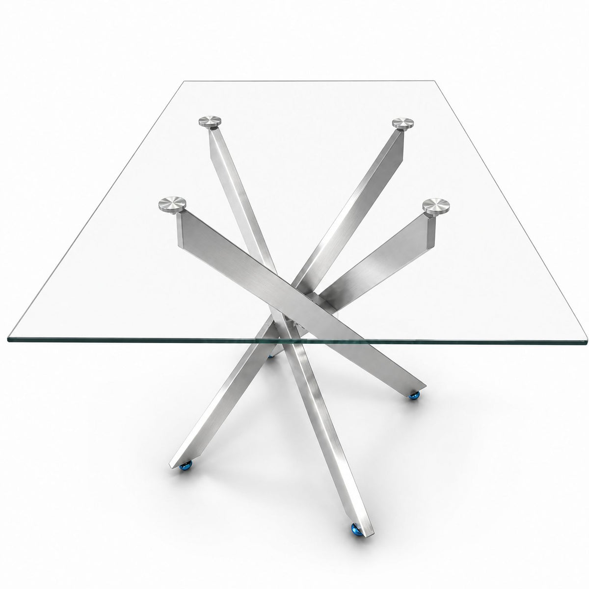 Modern Rectangular Glass Table, 47.24 Inches Of Tempered Glass With A Silver Frame.Kitchen Table Set for Dining Room, Party Table,Conference table,Living Room,Office,Cafe,Home Kitchen,Bedroom