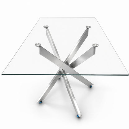 Modern Rectangular Glass Table, 47.24 Inches Of Tempered Glass With A Silver Frame.Kitchen Table Set for Dining Room, Party Table,Conference table,Living Room,Office,Cafe,Home Kitchen,Bedroom