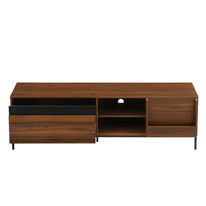 U-Can 70.8'' Modern TV Stand for TVs up to 75 Inches, Entertainment Center with Storage Space, Sliding Doors, Adjustable Shelves and Metal Frame, Mid Century Modern Media TV Console Table for Living R