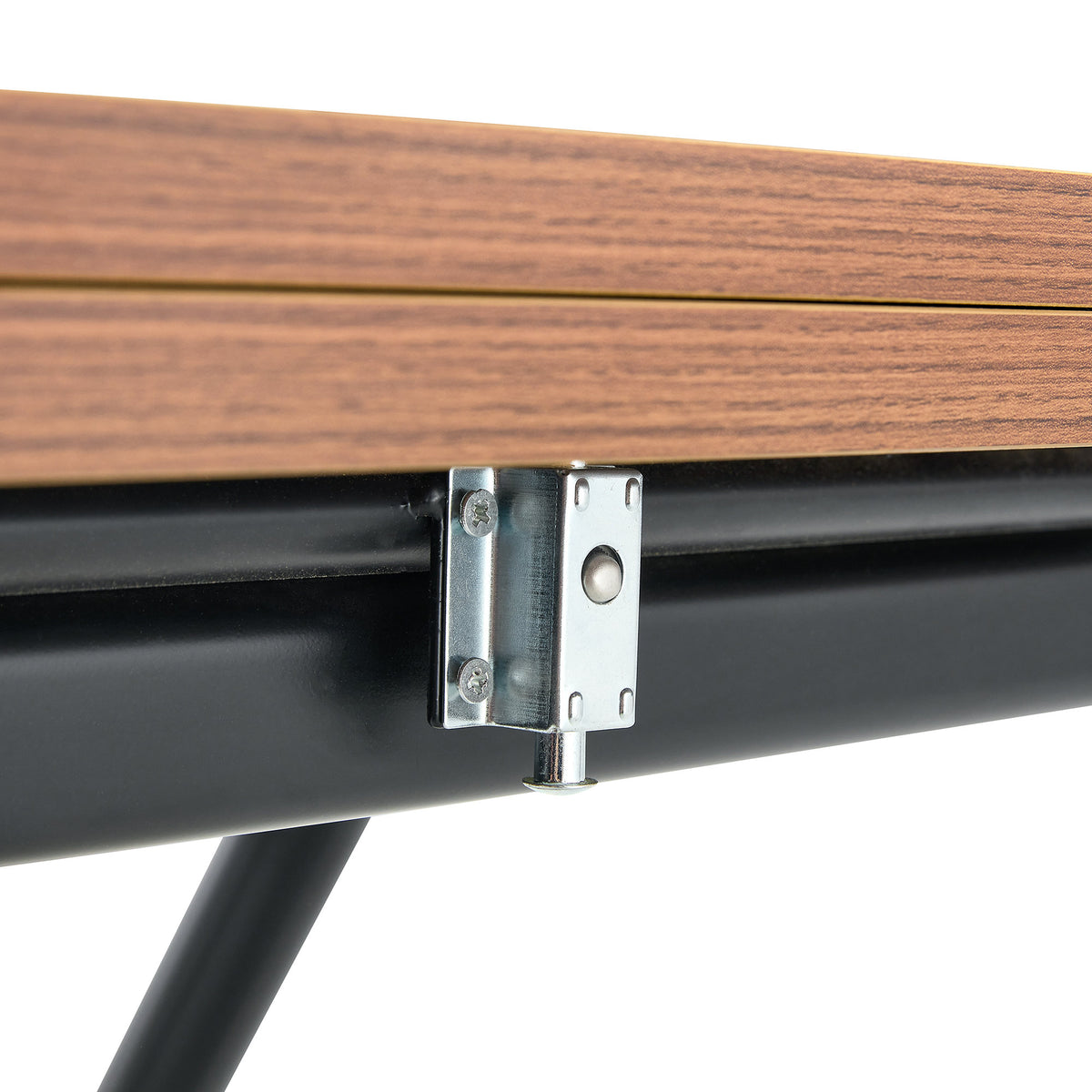 Modern minimalist multifunctional lift table with 0.8 inch thick MDF desktop and black metal legs, can be used as a dressing table, coffee table, dining table, and office table.Walnut textured desktop