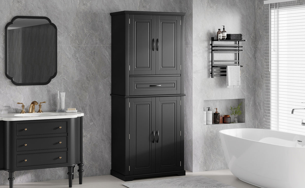 [Video] Bathroom Storage Cabinet with Multi-Functional Storage Space, Drawer with Slide Rails, Adjustable Shelf, Black