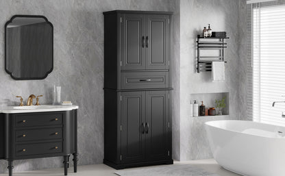 [Video] Bathroom Storage Cabinet with Multi-Functional Storage Space, Drawer with Slide Rails, Adjustable Shelf, Black
