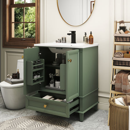 27.8" Modern Bathroom Vanity Set with Reinforced Legs & Painted Surface, Mid-Century Freestanding Bathroom Vanity Sink with Storage, High-end Restroom Vanity Cabinet with Drawer& Hidden Storage Shelvs