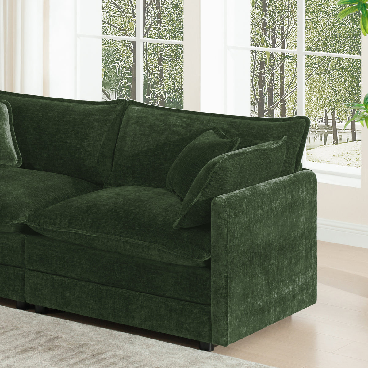 Accent Chair Set of 2, High-end Chenille Upholstered Armchairs, Living Room Side Chairs with Toss Pillow, Green Chenille