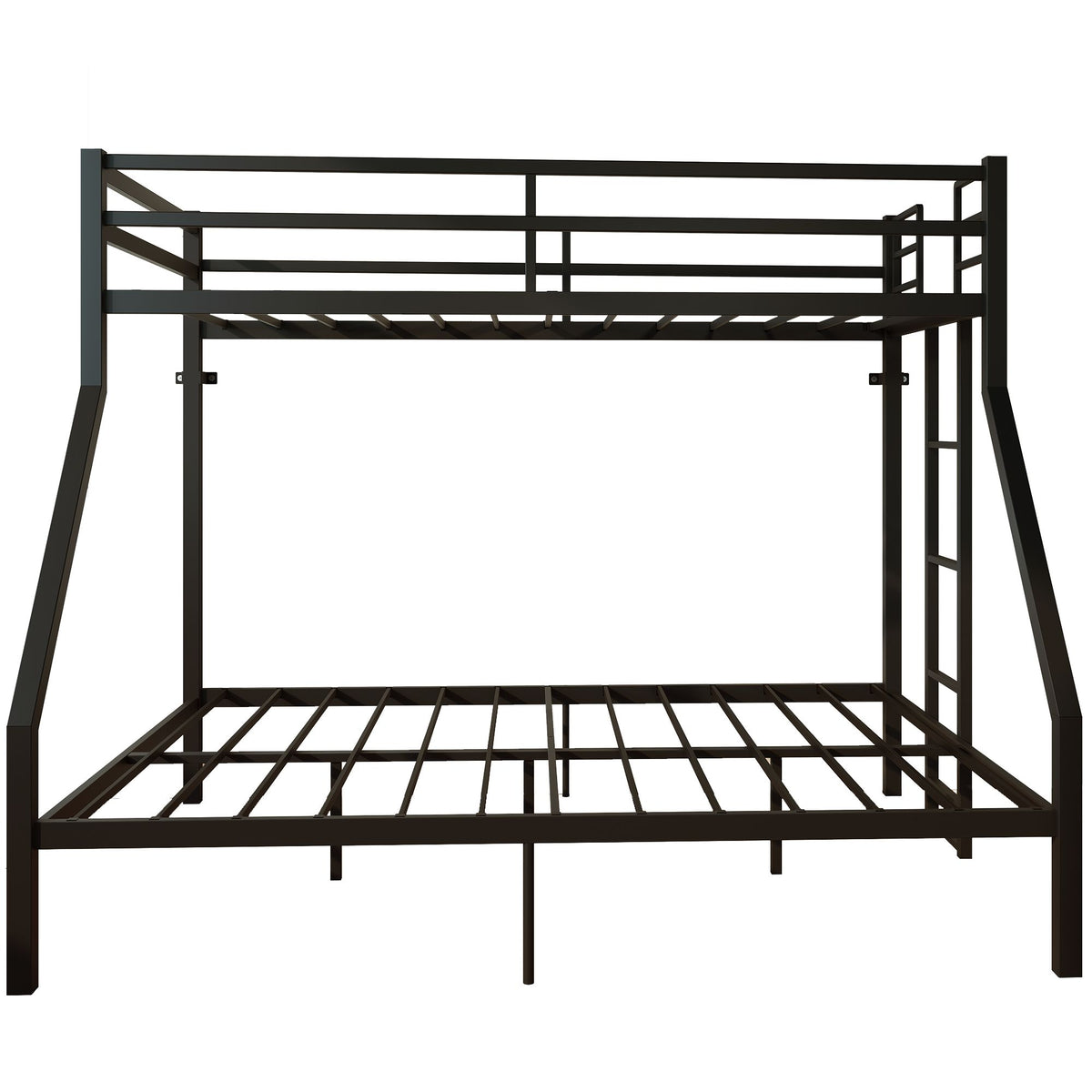 Heavy Duty Twin Over Queen Bunk Bed, Sturdy Metal Bunk Bed Frame with Flat Ladder & Full-Length Guardrail, 1000 lbs Capacity, Noise-Free, Easy Assembly, Space-Saving Industrial Bunk Beds , Black
