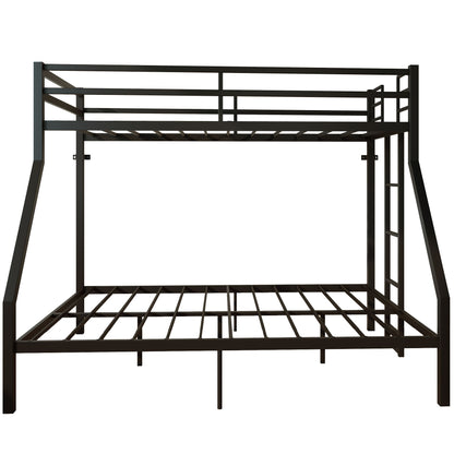 Heavy Duty Twin Over Queen Bunk Bed, Sturdy Metal Bunk Bed Frame with Flat Ladder & Full-Length Guardrail, 1000 lbs Capacity, Noise-Free, Easy Assembly, Space-Saving Industrial Bunk Beds , Black