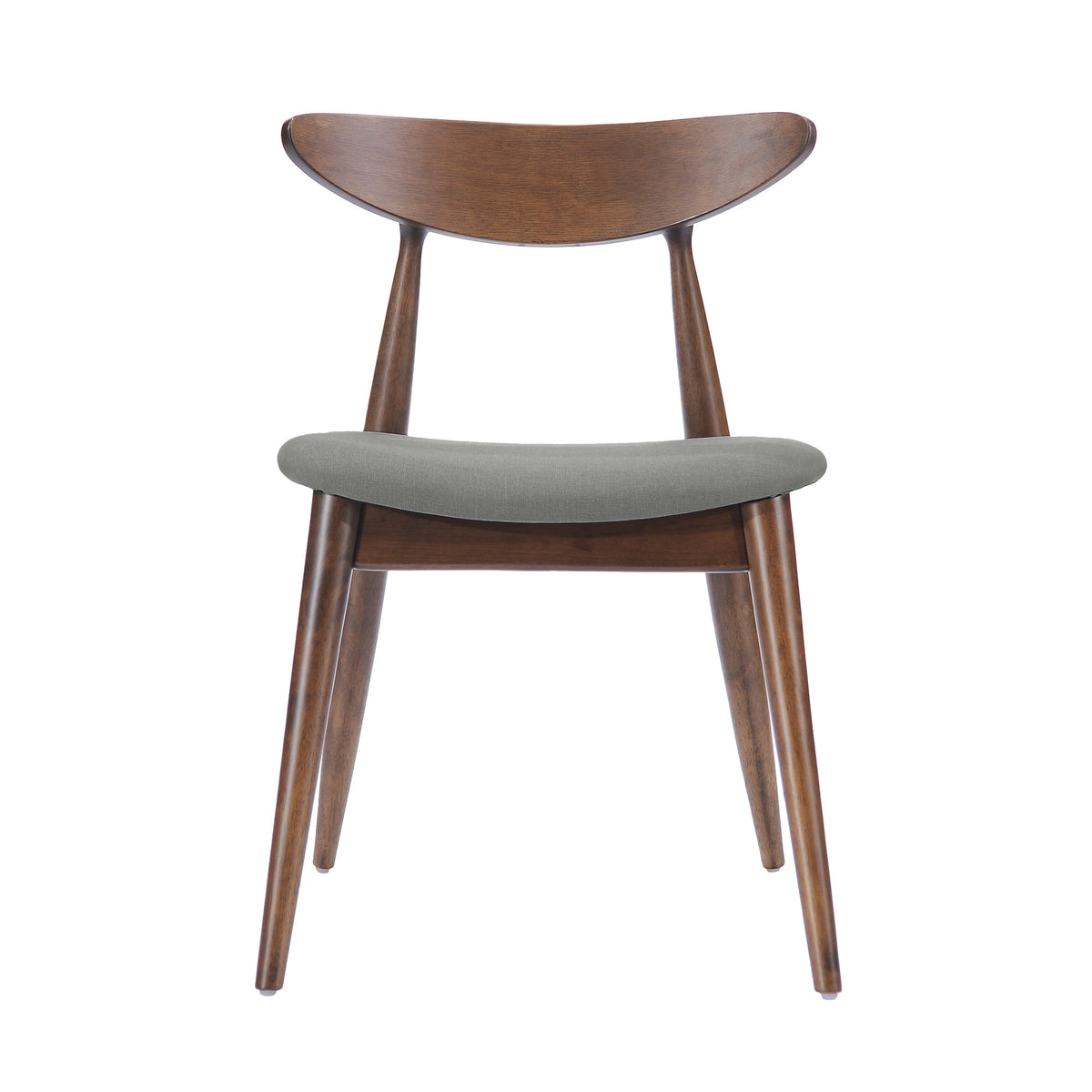 Set of 2 Retro Rubberwood Dining Chairs with Ergonomic Back & Plush Cushions in Walnut and Light Gray, Solid Rubberwood Frame with TSCA-Certified Foam Seats