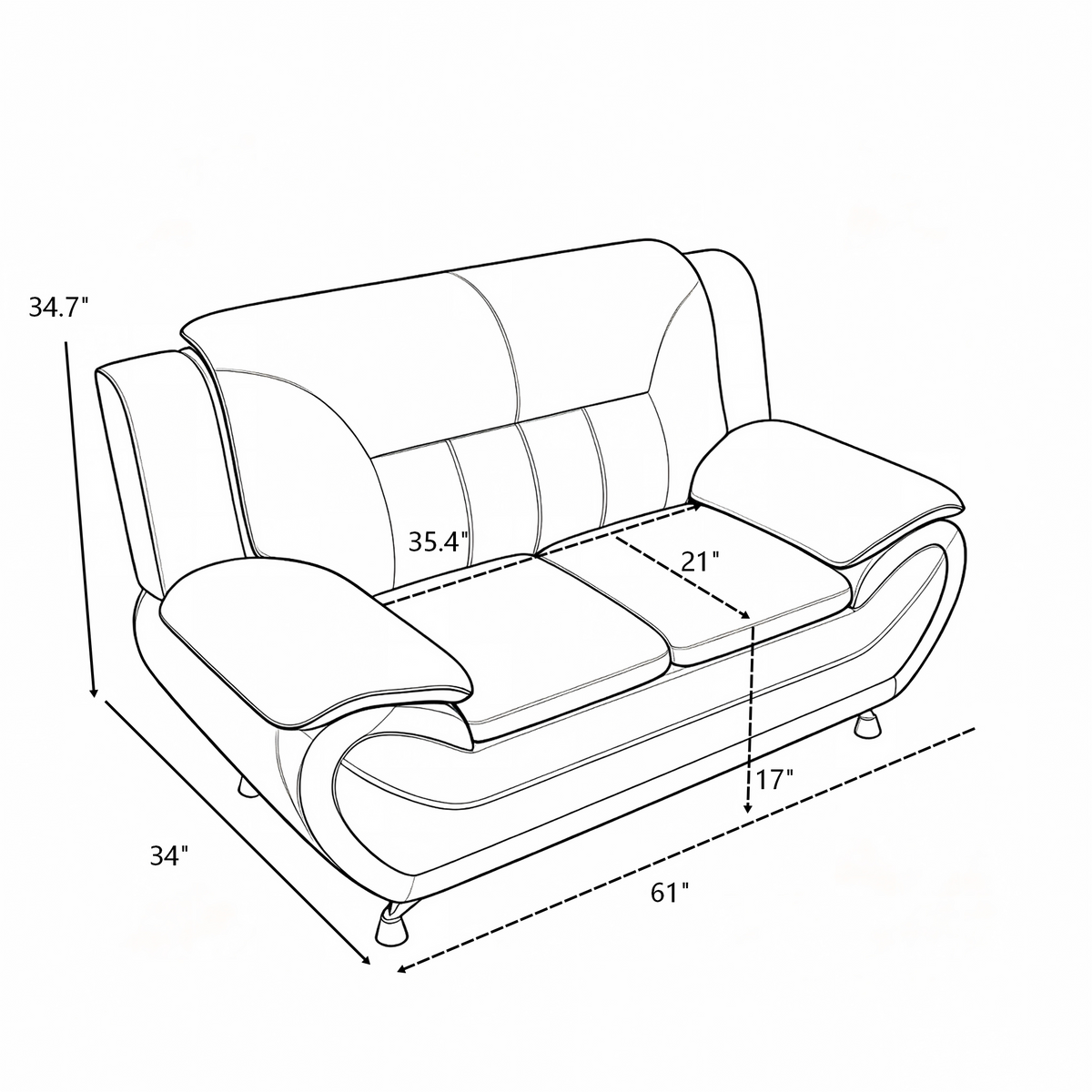Modern Contemporary Bonded Faux Leather Living Room Sofa, Cushioned Armrest Couch with Stainless Steel Legs, Minimalist Sturdy Upholstered Furniture for Living Room Apartment,Camel & Black