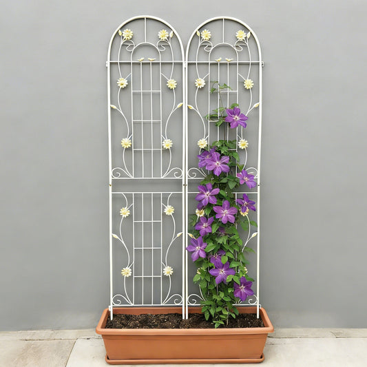 2 Pack Metal Garden Trellis 86.7" x 19.7" Rustproof Trellis for Climbing Plants Outdoor Flower Support Cream White