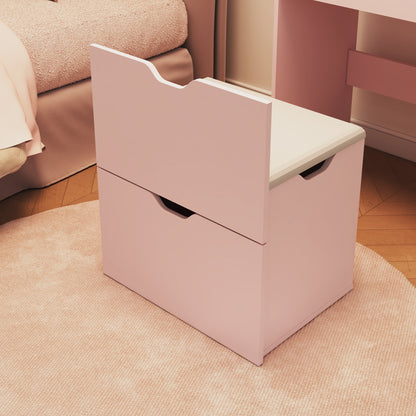 Dressing Table and Stool, 3-in-1 Multifunctional Dressing Table Set, Featuring Three-color Lighting Modes, HD Mirror, Two Sliding Drawers