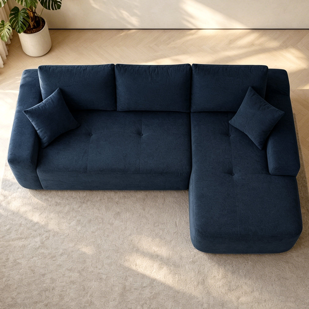 85' Cloud Sectional Couch with L-Shape Chaise,Modern Modular Sofa with Deep Seat, Upholstered Couches for Living Room Bedroom,No Assembly Required, (Cotton linen Fabric),Blue