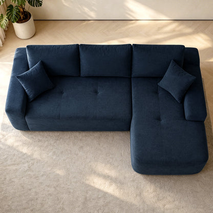 85' Cloud Sectional Couch with L-Shape Chaise,Modern Modular Sofa with Deep Seat, Upholstered Couches for Living Room Bedroom,No Assembly Required, (Cotton linen Fabric),Blue