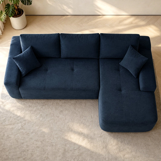 85' Cloud Sectional Couch with L-Shape Chaise,Modern Modular Sofa with Deep Seat, Upholstered Couches for Living Room Bedroom,No Assembly Required, (Cotton linen Fabric),Blue