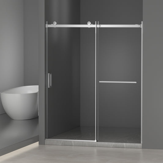 56-60' W × 72' H Frameless Sliding Shower Door,Waterproof Glass Shower Door with Upper Soft Closing System, 5/16' (8mm) Tempered Glass,Double Side Easy Clean Coat,Brushed Nickel