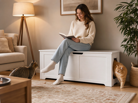 39.4' Top open Cat Litter Box Enclosure Furniture, Cat Washroom, Hidden Litter Box Cover, Cabinet for Large Cat, Dog Proof Cat Litter Boxes, Hideaway Litter Box, Cat House, White