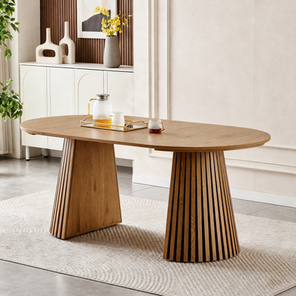 Wooden Dining Table, Flexible and Extendable, Multi-functional and Space-saving, Fashionable Oval Design and Slatted Table Legs, Tea Table or Office Desk, Beautiful and Practical