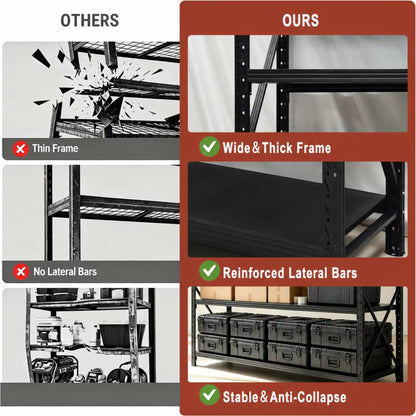 4-Tier Heavy Duty Storage Shelves, 70.87"W x 23.62"D x 71.26"H Metal Shelving Unit, 6000 LBS Capacity Industrial Steel Utility Rack, Adjustable Garage Shelving for Basement, Warehouse - Black