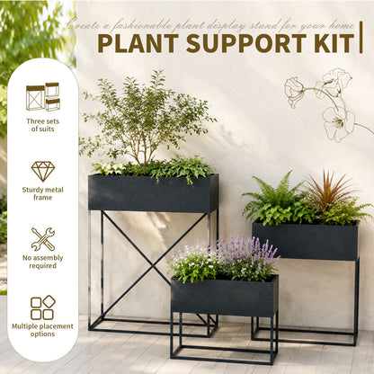 3‑Pack Pre‑Assembled Metal Raised Garden Bed Planter Stand with Non‑Woven Liner, UV‑Resistant Coated Elevated Flower Herb Planter Box, Modern Rectangular Plant Holder for Patio Balcony Backyard Indoor