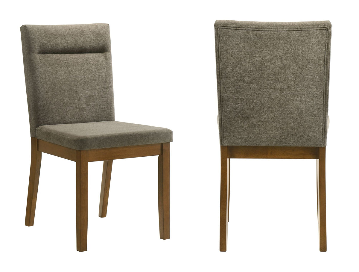 2pc Plush Tailored Side Chairs Upholstered Refined Neutral Gray Fabric Stylish Channel Tufted Accents Brown Finish Dining Room Wooden Furniture Brown