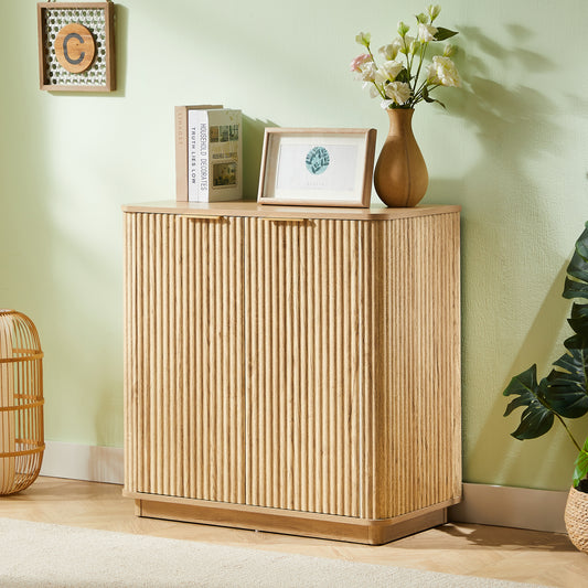 31.5'' Buffet Cabinet Sideboard with Storage Curved wave Design for Bedroom, Living Room, Hallway, Oak,31.5''W x 15.75''D x 31.5''H.