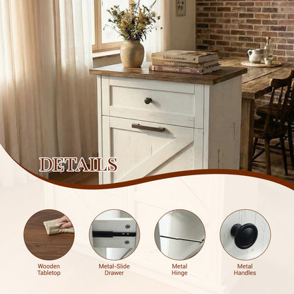 Tilt Out Trash Can Cabinet, 10-Gallon Farmhouse Hidden Garbage Cabinet with Drawer, Dog Proof Wooden Trash Storage Cabinet for Kitchen, Laundry, Living Room, Office