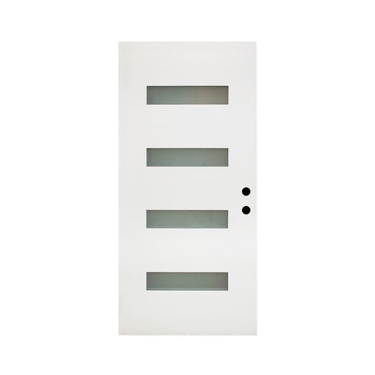 New Batch 36 x 80 Fiberglass Entry Door Slab, White Finish Knock-Down Fiberglass Door Slab, 4-Lite Frosted Glass - Contemporary Style for Home's Front Entrance, Left Hand Inswing