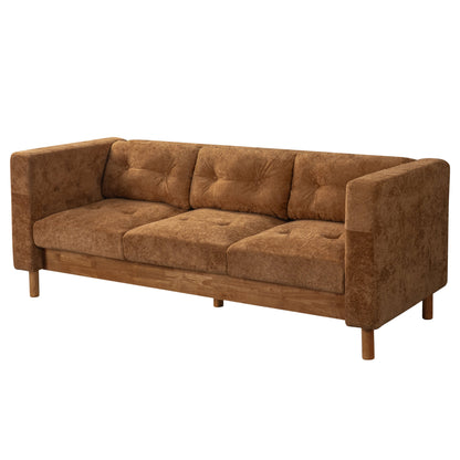 78" Modern 3 Seater Sofa Chenille Upholstered Couch with Square Arms, Tufted Pillow Back & Natural Rubber Wood Legs Multi Cushion Sofa for Living Room and Apartment Leisure Corner, Orange