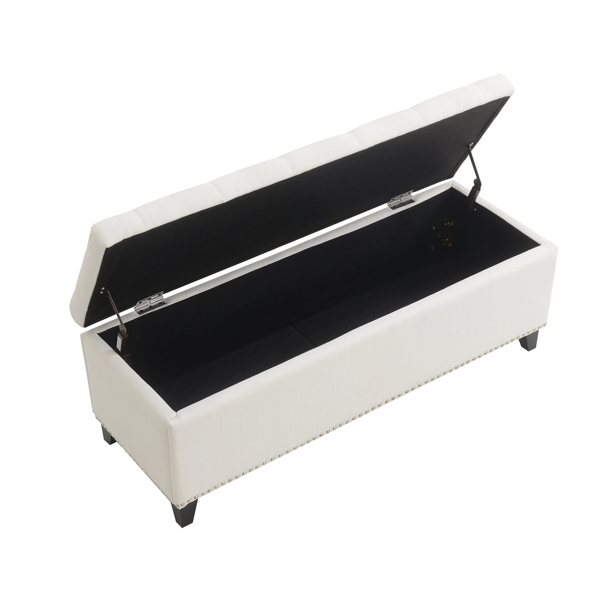 Beige Linen Button-Tufted Storage Ottoman with Safety Close Hinge, 47.5" x 16.5" x 16.25", Plywood Frame, High-Density Foam Cushion