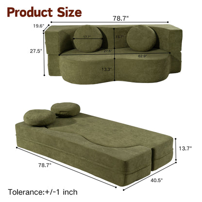 2-in-1 Folding Sofa Bed with Pillow, Twin Sleeper Sofa, Floor & Futon Loveseat Couch, Foam Folding Mattress Sleeper for Living Room, Guest Use, Office, Apartment, No Assembly Required,Green