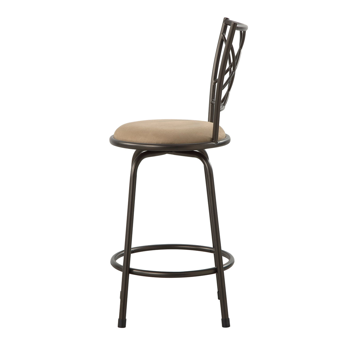 Set of 3 Convertible Chairs Swivel Counter Height, Pub Height Bar Stools Plush Rotating Seats Iron Frame Dark Brown Traditional Dining Furniture