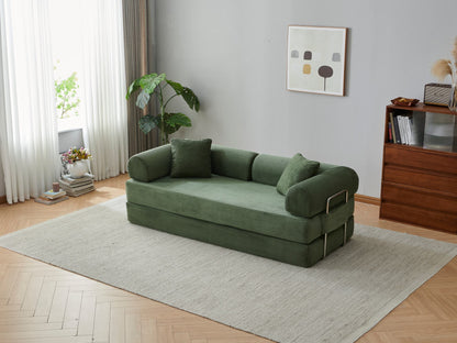 78.8' Compression Sofa,Convertible Floor Sofa Bed-with Pillow Back Support Armrest,Comfy Futon Couch Sleeper Bed,Loveseats Boneless Modular Sectional Sofa,Corduroy fabric,for Living Room,Bedroom,Green