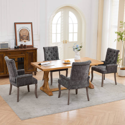 Upholstered Chenille Fabric Accent Dining Chair, Curved Solid Wood Legs, Elegant Tufted Club Dining Room Kitchen Room Arm Dining Chair – Gray