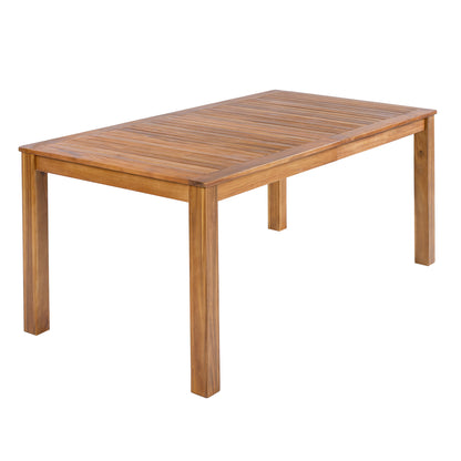 TOPMAX Patio 5pcs Wooden Dining Table Set, Outdoor 67''L Rectangular Table with 4 Rattan Arm Chairs for Poolside, Natural