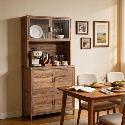Tall Storage Cabinet, 31.50" W x 19.69" D x 65.75" H, Freestanding Indoor & Outdoor Storage Cabinet with Ribbed Acrylic Doors, 6-Door Utility Cabinet for Kitchen, Entryway, Patio & Garage