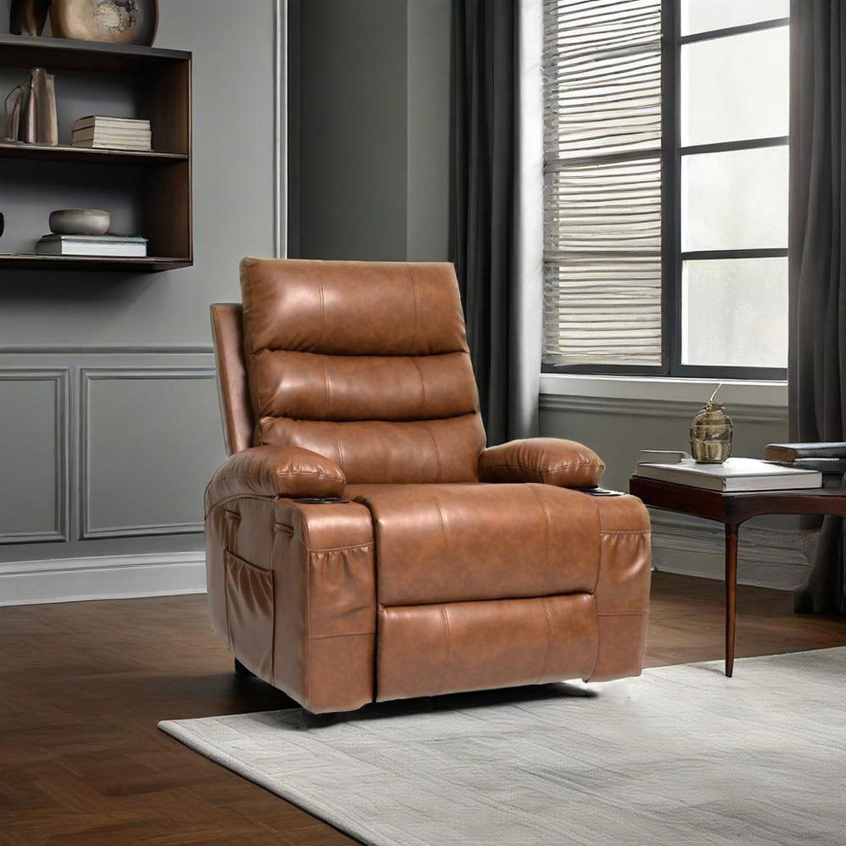 21"seat width,large size Electric Power Lift Recliner Chair Sofa for Elderly, 8 point vibration Massage and lumber heat, Remote Control, Side Pockets and Cup Holders, cozy fabric, overstuffed arm pu