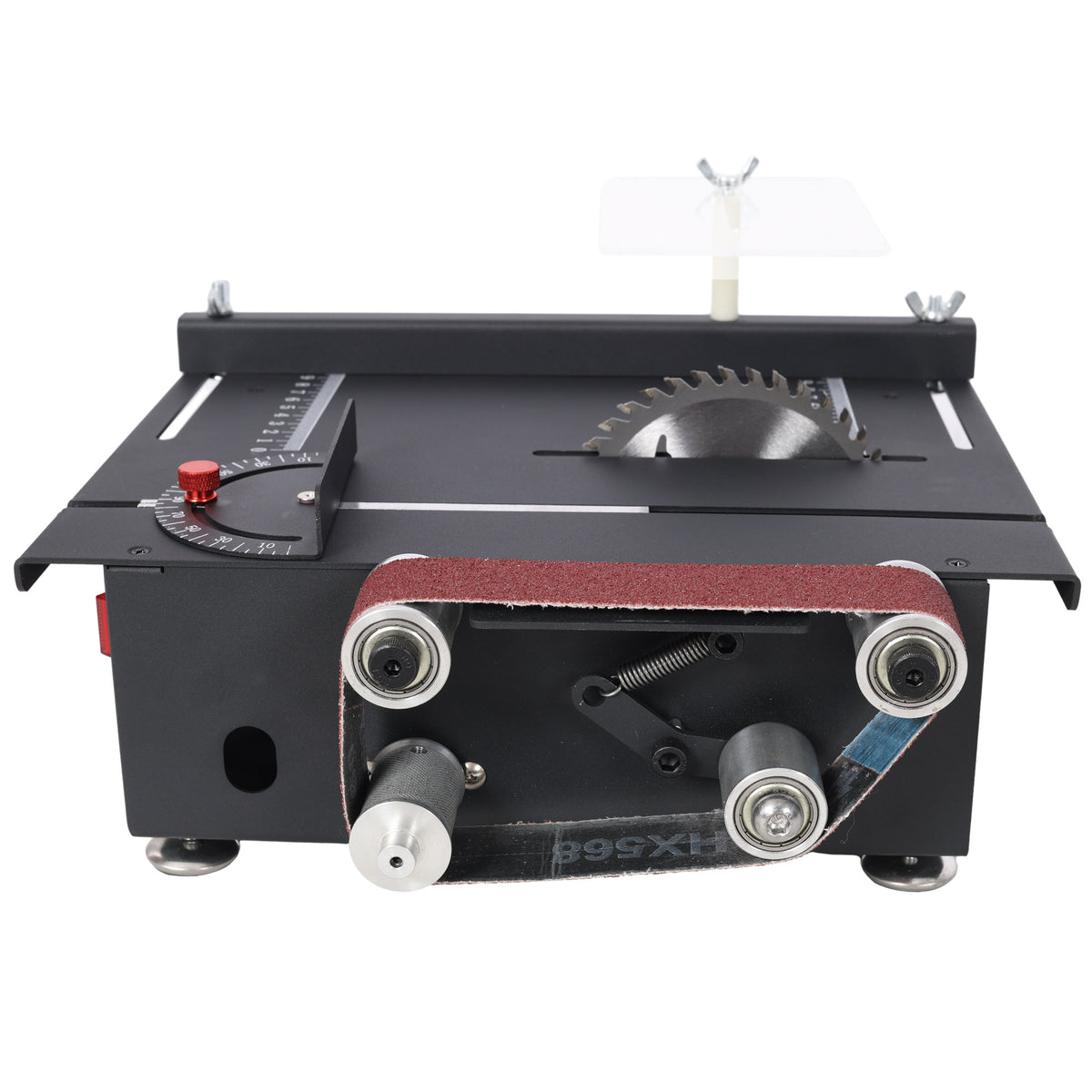 Mini Table Saw, Belt Sander, 4pcs Blades, 10pcs Sanding Blet, 7 Gear Adjustable 0-90° Angle, Available for Wood/PCB/Acrylic/Plastic