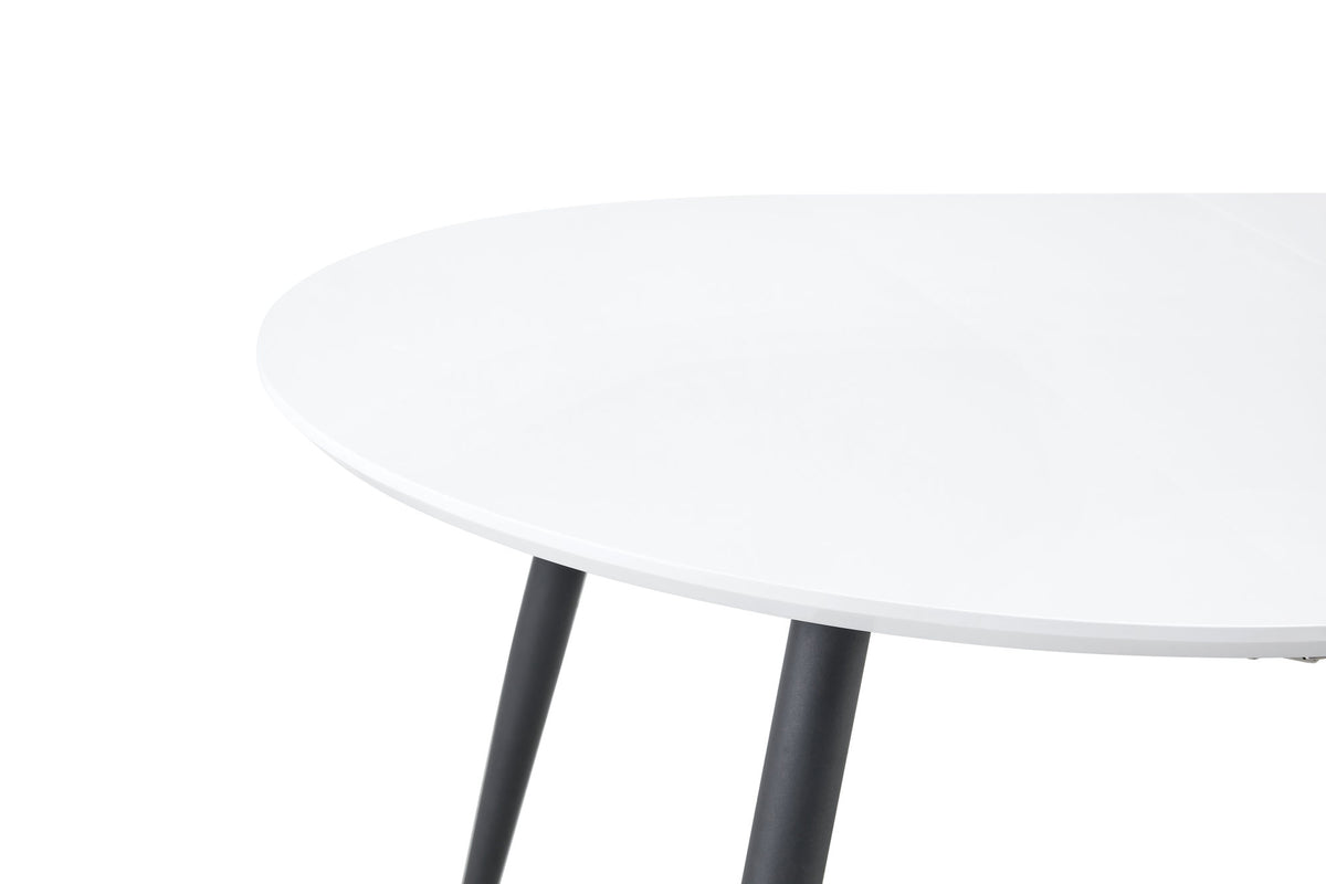 Using a clever telescopic mechanism, this white medium density fiberboard tabletop is paired with black metal legs, resulting in a smooth and delicate surface. Its unique design creates a smooth.