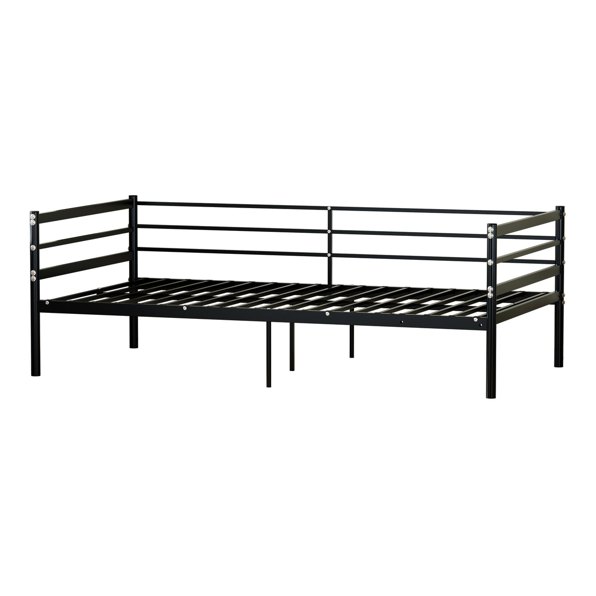 Twin Metal Bed Frame, Heavy-Duty Steel Platform Bed with 11.8-Inch Guardrails, 600 lb Capacity, 10.94-Inch Under-Bed Clearance, No Box Spring Needed, Black